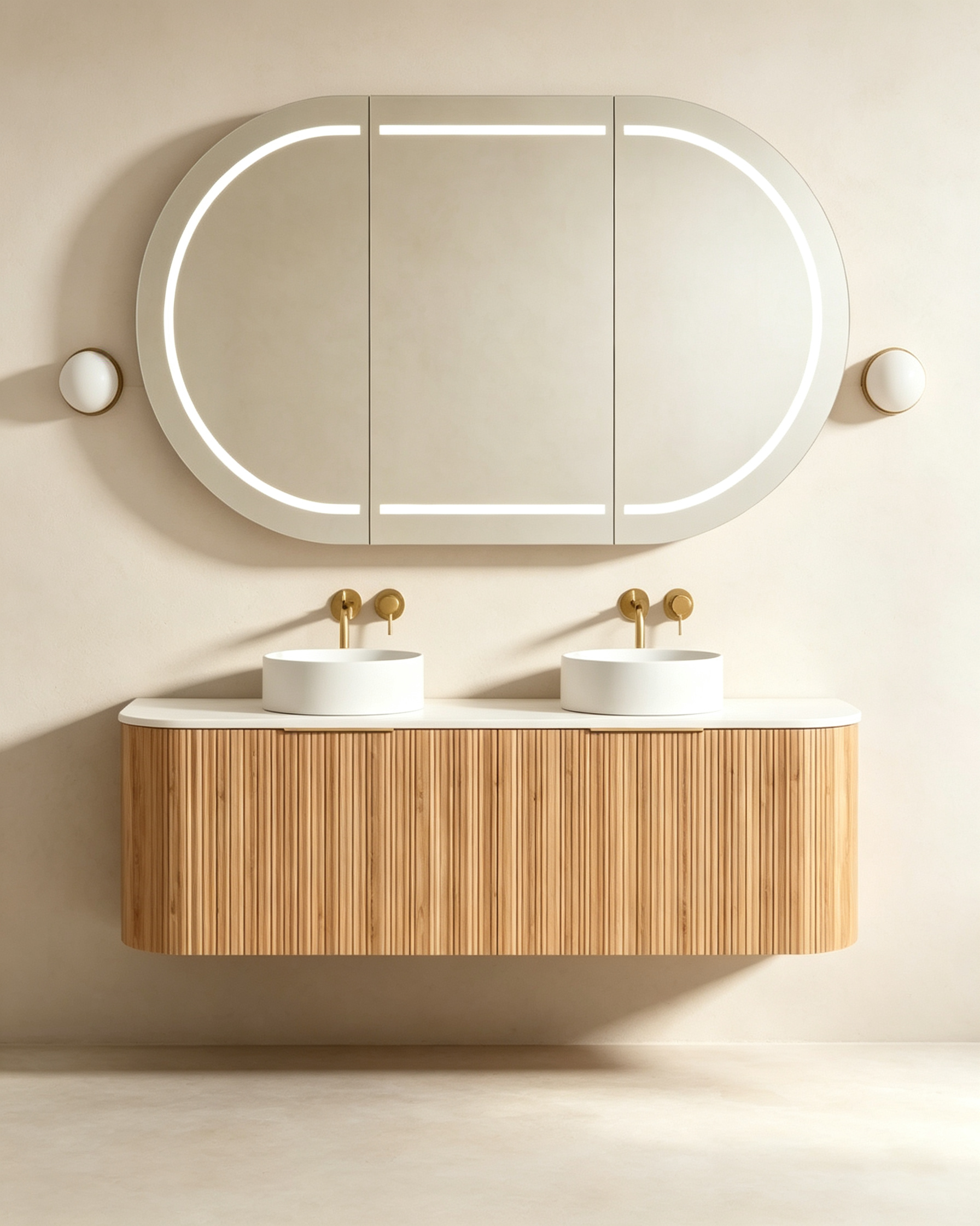 Modern suspended double-basin bathroom cabinet set