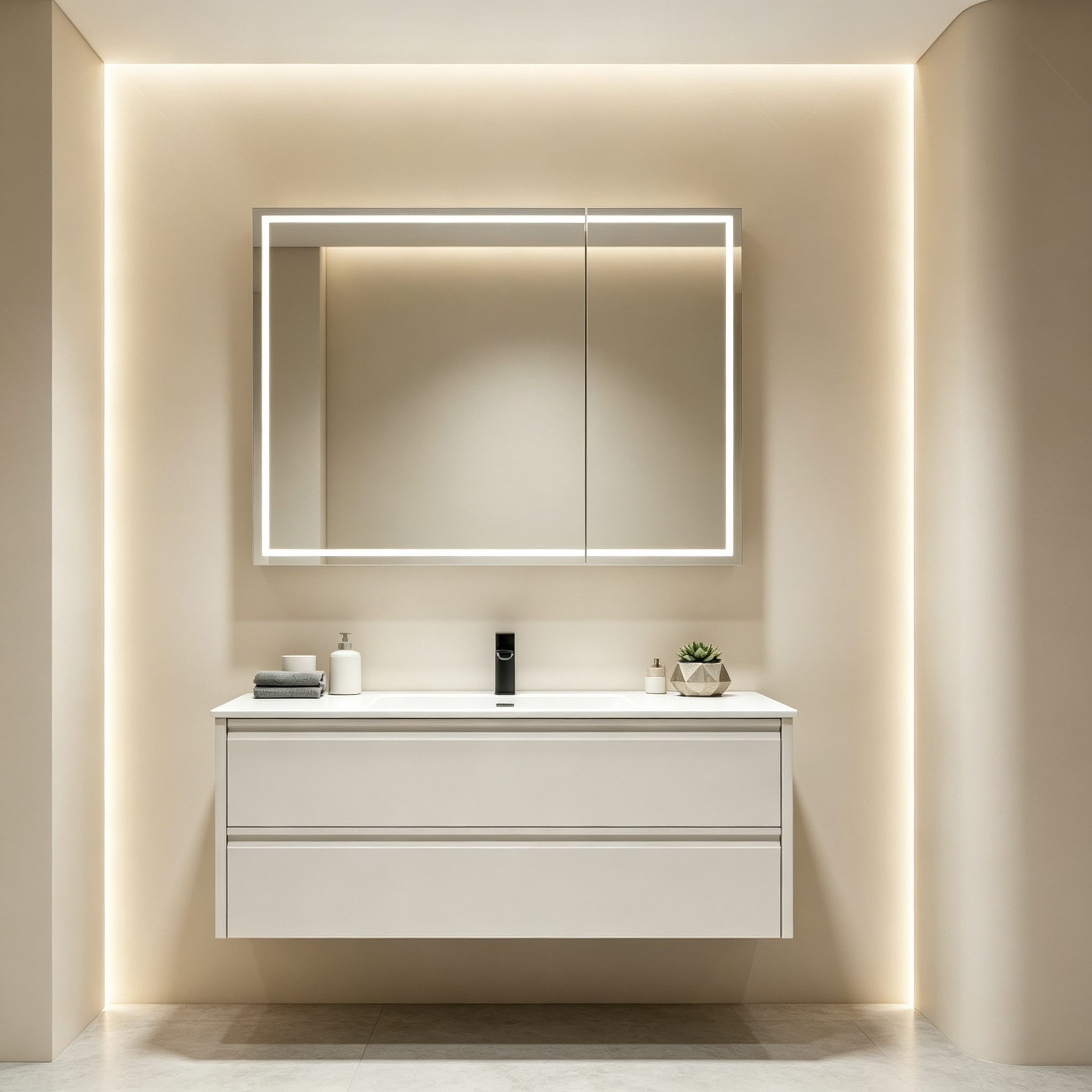 Modern Wall-Mounted Bathroom Vanity with LED Mirror Cabinet